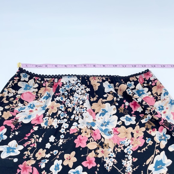 Vintage 90s Y2K Pantology Black Floral A-line Ruffle Hem Stretch Slip Skirt - Picture 6 of 7
